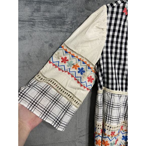 Anthropologie Daniel Rainn Penelope M Embroidered Top Floral Boho Dainty Vented - Picture 2 of 11